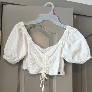 Roxy White Ruched Crop Blouse
